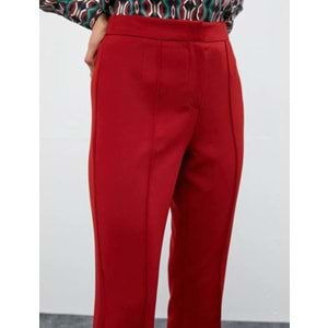 Melis Ağazat X Koton - Yüksek Bel Nervürlü Kumaş Pantolon - KOTON - 4WAK40137PW - BORDO - 38