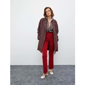 Melis Ağazat X Koton - Yüksek Bel Nervürlü Kumaş Pantolon - KOTON - 4WAK40137PW - BORDO - 38