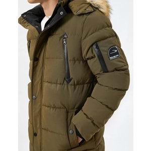 Şişme Mont Kapşonlu Suni Kürk Yaka Fermuarlı Cep Detaylı - KOTON - 4WAM00015HW - YEŞİL - XL