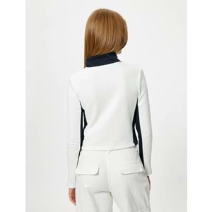 Kolej Fermuarlı Sweatshirt Dik Yaka Renk Bloklu - KOTON - 4WAL10458IK - EKRU - S