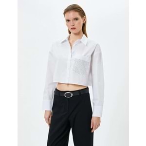 Crop Uzun Kollu Gömlek Cep Detaylı Düğmeli Pamuklu - KOTON - 4SAK60229PW - BEYAZ - 42