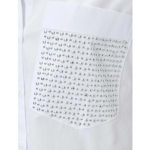 Crop Uzun Kollu Gömlek Cep Detaylı Düğmeli Pamuklu - KOTON - 4SAK60229PW - BEYAZ - 42