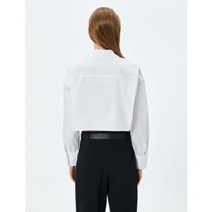 Crop Uzun Kollu Gömlek Cep Detaylı Düğmeli Pamuklu - KOTON - 4SAK60229PW - BEYAZ - 42