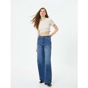 Basic Crop Tişört Ribanalı Kısa Kollu Bisiklet Yaka Slim Fit - 4SAL10054IK