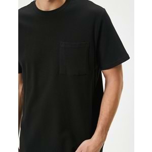 Basic Tişört Cep Detaylı Bisiklet Yaka Kısa Kollu Dokulu - KOTON - 4SAM10068HK - SİYAH - XL