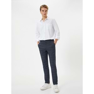 Kumaş Pantolon Desenli Slim Fit Düğmeli Cep Detaylı - KOTON - 4SAM40017HW - LACİVERT EKOSELİ - 38