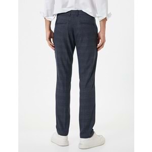 Kumaş Pantolon Desenli Slim Fit Düğmeli Cep Detaylı - KOTON - 4SAM40017HW - LACİVERT EKOSELİ - 38