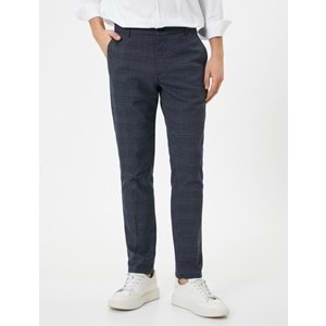 Kumaş Pantolon Desenli Slim Fit Düğmeli Cep Detaylı - KOTON - 4SAM40017HW - LACİVERT EKOSELİ - 38