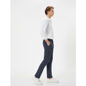 Kumaş Pantolon Desenli Slim Fit Düğmeli Cep Detaylı - KOTON - 4SAM40017HW - LACİVERT EKOSELİ - 38