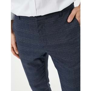 Kumaş Pantolon Desenli Slim Fit Düğmeli Cep Detaylı - KOTON - 4SAM40017HW - LACİVERT EKOSELİ - 40