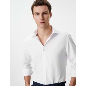 Slim Fit Gömlek Yarım İtalyan Yaka Düğmeli Dokulu - KOTON - 4SAM60015HW - BEYAZ - XXL