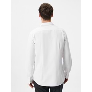 Slim Fit Gömlek Yarım İtalyan Yaka Düğmeli Dokulu - KOTON - 4SAM60015HW - BEYAZ - XXL
