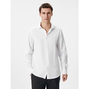 Slim Fit Gömlek Yarım İtalyan Yaka Düğmeli Dokulu - KOTON - 4SAM60015HW - BEYAZ - XXL