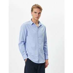 Klasik Gömlek Slim Fit Yarım İtalyan Yaka Düğmeli Uzun Kollu - KOTON - 4SAM60020HW - MAVİ - XXL