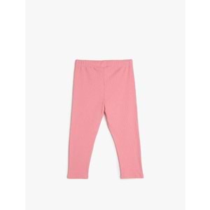 Kız Çocuk Basic Diz Altı Tayt Fitilli Beli Lastikli Pamuklu - KOTON - 4SKG40090AK - PEMBE - 7-8 YAŞ