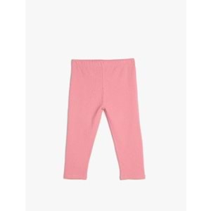 Kız Çocuk Basic Diz Altı Tayt Fitilli Beli Lastikli Pamuklu - KOTON - 4SKG40090AK - PEMBE - 7-8 YAŞ