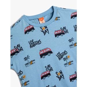 Erkek Bebek Tişört Kısa Kollu Bisiklet Yaka Şehir Baskı Detaylı Pamuklu - KOTON - 4SMB10186TK - MAVİ DESENLİ - 9-12 AY