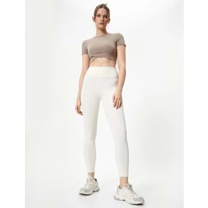 Spor Crop Tişört Kısa Kollu Bisiklet Yaka Asimetrik Kesim Slim Fit - KOTON - 4SAK10175NK - VİZON - XL