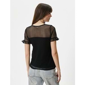 Dantelli Tişört Kısa Kollu Bisiklet Yaka - KOTON - 4SAK50056EK - SİYAH - S