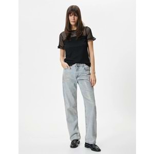 Dantelli Tişört Kısa Kollu Bisiklet Yaka - KOTON - 4SAK50056EK - SİYAH - S