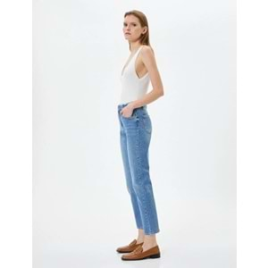 Düz Paça Kot Pantolon Standart Bel Pamuklu Esnek Cepli - Eve Slim Jean 4SAL40008MD