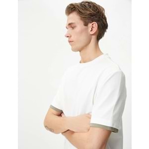 Bisiklet Yaka Tişört Kumaş Detaylı Kısa Kollu Pamuklu - KOTON - 4SAM10271HK - EKRU - XXL