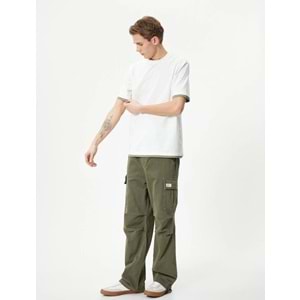 Bisiklet Yaka Tişört Kumaş Detaylı Kısa Kollu Pamuklu - KOTON - 4SAM10271HK - EKRU - XXL