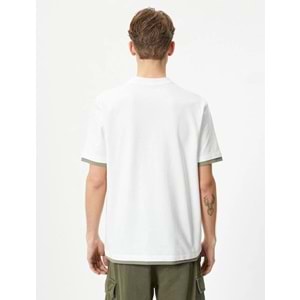 Bisiklet Yaka Tişört Kumaş Detaylı Kısa Kollu Pamuklu - KOTON - 4SAM10271HK - EKRU - XXL