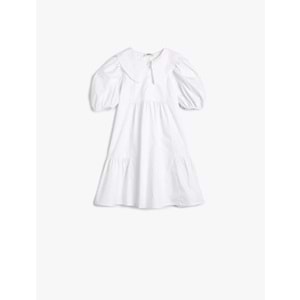 Kız Çocuk Elbise Bebe Yaka Balon Kollu Pamuklu - KOTON - 4SKG80068AW - BEYAZ - 4-5 YAŞ