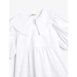 Kız Çocuk Elbise Bebe Yaka Balon Kollu Pamuklu - KOTON - 4SKG80068AW - BEYAZ - 4-5 YAŞ