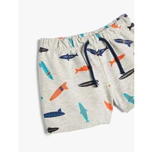 Erkek Bebek Şort Beli Bağlamalı Köpek Balığı Baskılı - KOTON - 4SMB40116TK - GRİ DESENLİ - 18-24 AY