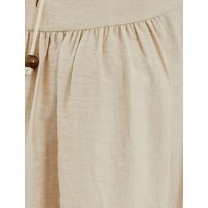 Balon Kol Bluz Bağcıklı Hakim Yaka Boncuk İşlemeli Viskon - KOTON - 4SAK60066UW - BEJ - 36