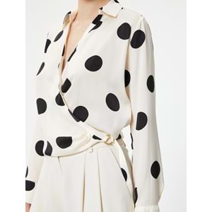 Puantiyeli Bluz Anvelop Aksesuar Detaylı Uzun Kollu - KOTON - 4SAK60091UW - EKRU DESENLİ - 42