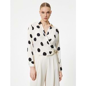 Puantiyeli Bluz Anvelop Aksesuar Detaylı Uzun Kollu - KOTON - 4SAK60091UW - EKRU DESENLİ - 42