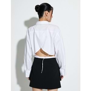 Crop Poplin Gömlek Uzun Kollu Rahat Kesim Düğmeli Cep Detaylı - KOTON - 4SAK60250PW - BEYAZ - 42