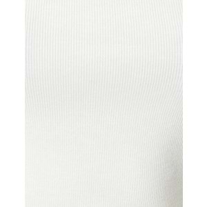Sırt Dekolteli Tişört Crop Kısa Kollu Fitilli Slim Fit - KOTON - 4SAL10804IK - EKRU - L