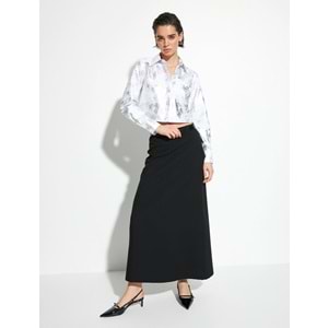 Metalik Crop Poplin Gömlek Uzun Kollu Klasik Yaka - KOTON - 4SAK60327PW - GRİ DESENLİ - 42