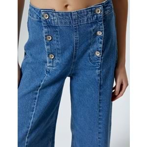 Geniş Kısa Paça Kot Pantolon Düğmeli Yüksek Bel - Sandra Jeans - KOTON - 4SAL40087MD - ORTA İNDİGO - 31/32