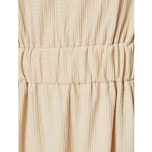 Midi Elbise Bisiklet Yaka Kısa Kollu Beli Büzgü Detaylı - KOTON - 4SAK80001UK - BEJ - S