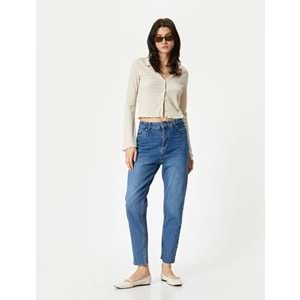 Yüksek Bel Kot Pantolon Yüksek Bel Hafif Dar Paça - Mom Slim Jean - KOTON - 4SAL40306MD - ORTA İNDİGO - 29/32