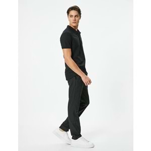 Polo Yaka Tişört Slim Fit Düğmeli Kısa Kollu - KOTON - 4SAM10098MK - SİYAH - M