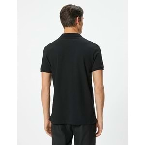 Polo Yaka Tişört Slim Fit Düğmeli Kısa Kollu - KOTON - 4SAM10098MK - SİYAH - M