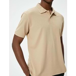 Yakalı Tişört Düğmeli Slim Fit Kısa Kollu - KOTON - 4SAM10108MK - BEJ - M