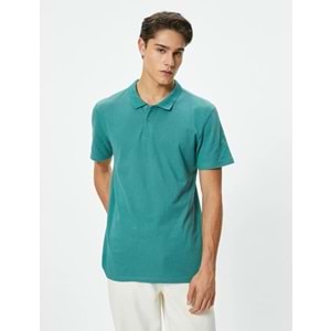 Polo Yaka Tişört Slim Fit Düğmeli Kısa Kollu - KOTON - 4SAM10113MK - YEŞİL - XXL