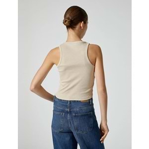 Basic Halter Yaka Atlet Ribanalı Pamuklu - KOTON - 4SAL30065IK - KAHVERENGİ - S