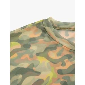 Transparan Crop Tişört Spor Kısa Kollu Bisiklet Yaka Kamuflaj Desenli - KOTON - 4SAK10067NK - YEŞİL DESENLİ - S