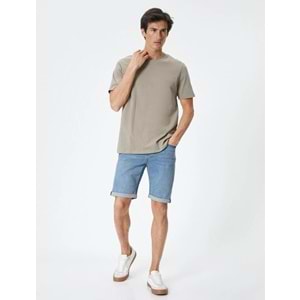 Kot Şort Slim Fit Düğmeli Cepli Katlı Paça - KOTON - 4SAM40312ND - AÇIK İNDİGO - 34