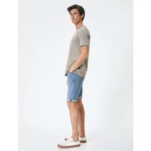 Kot Şort Slim Fit Düğmeli Cepli Katlı Paça - KOTON - 4SAM40312ND - AÇIK İNDİGO - 34