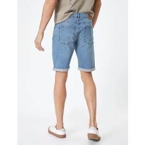 Kot Şort Slim Fit Düğmeli Cepli Katlı Paça - KOTON - 4SAM40312ND - AÇIK İNDİGO - 34