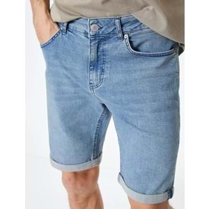 Kot Şort Slim Fit Düğmeli Cepli Katlı Paça - KOTON - 4SAM40312ND - AÇIK İNDİGO - 34